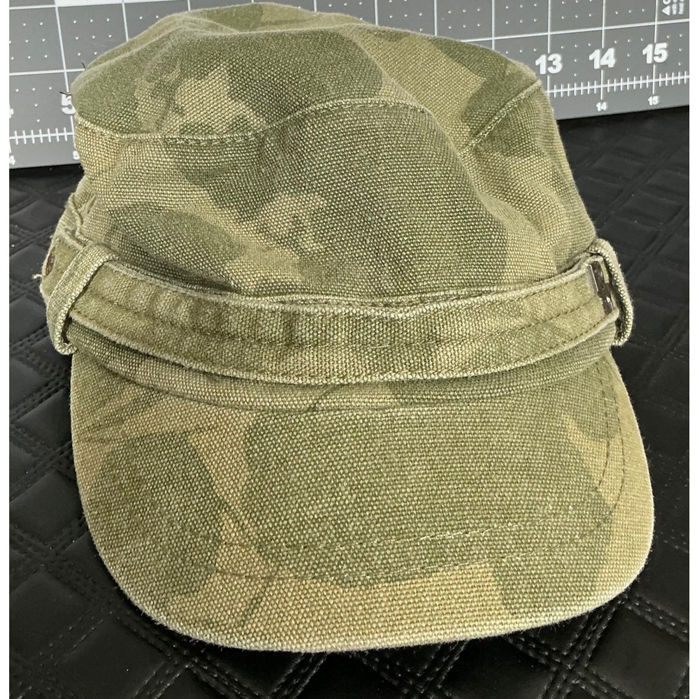 Roxy Green Camo Cadet Hat Military Style Canvas Cap Distressed Y2K Adjustable - Picture 4 of 11